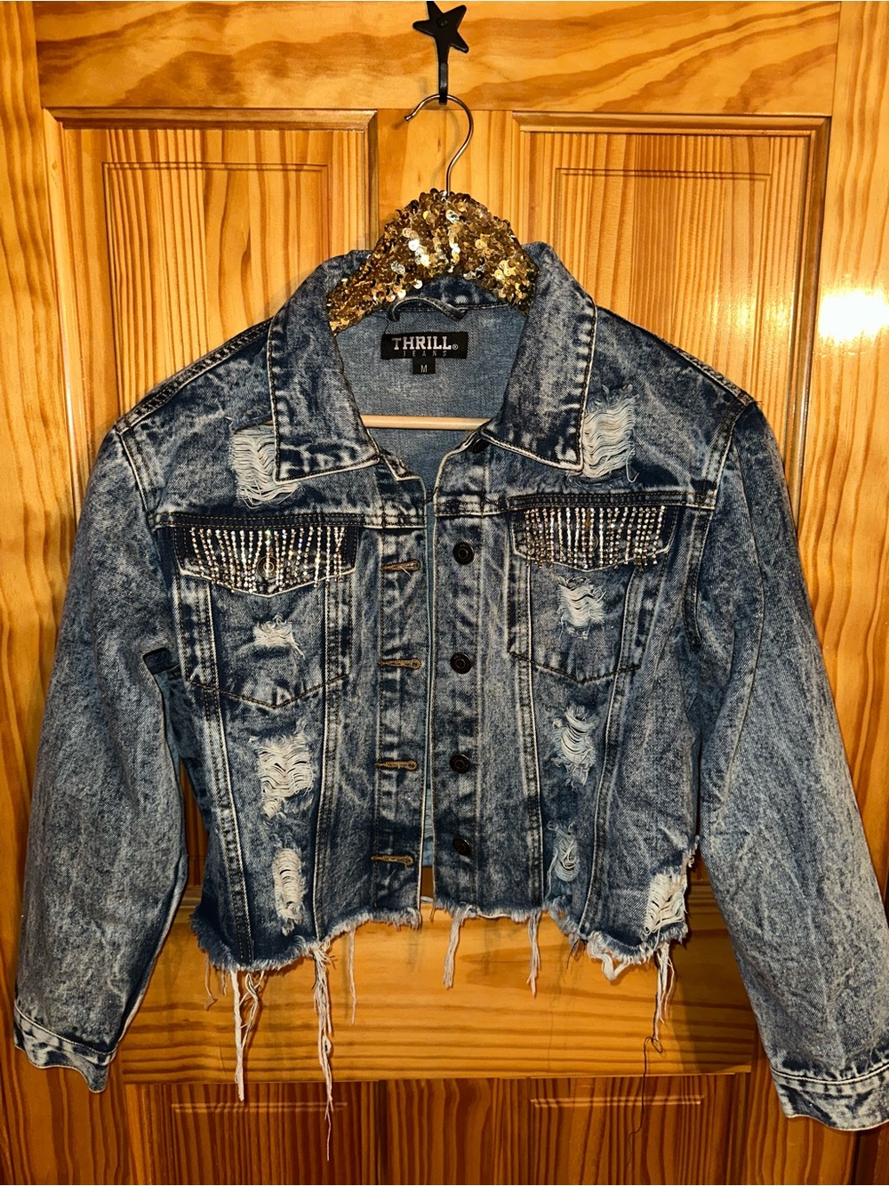 Thrill Jeans | jean jacket rhinestone fringe